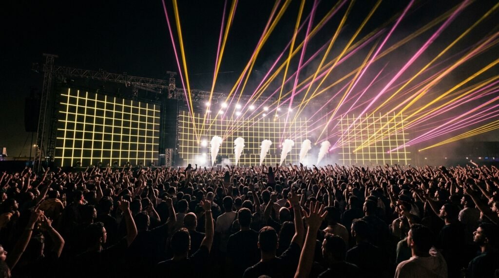 Tarabtronic EDM festival stage with lasers
